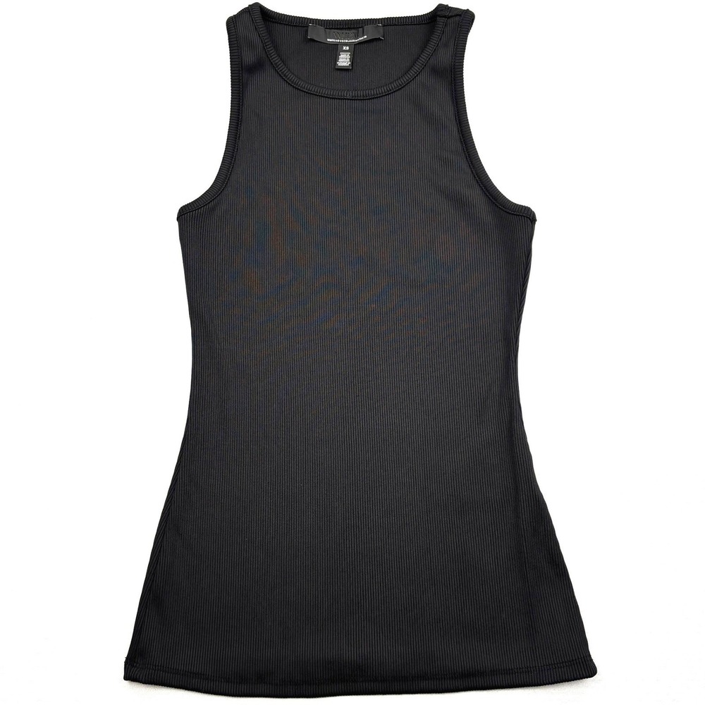 White House Black Market Top Womens XS Black Ribbed Knit High Neck Tank WHBM